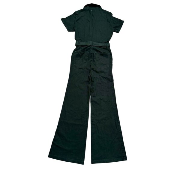 GOOD AMERICAN Sz 2 / M Jumpsuit Fit For Success Palazzo Denim Belted Green Retro - Picture 5 of 10